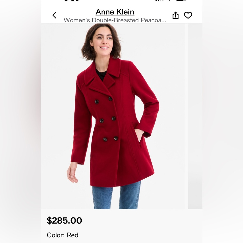 Anne Klein Vibrant Red Pea Coat